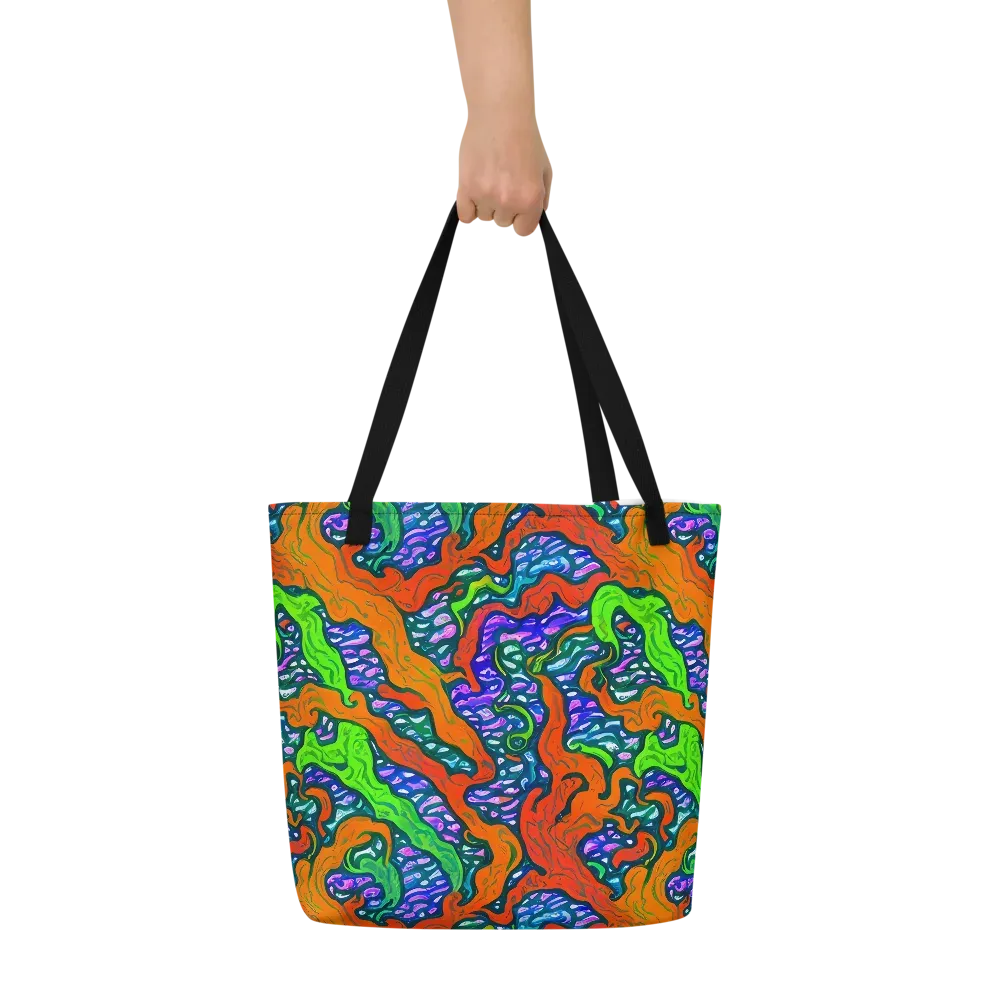 Cyber Tides on Large Tote Bag W/ Pocket — Front