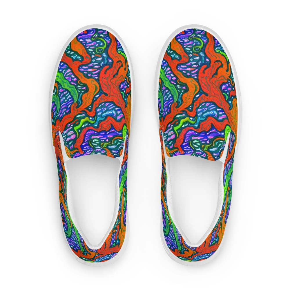Cyber Tides on Women's Slip-On Canvas Shoes — Front