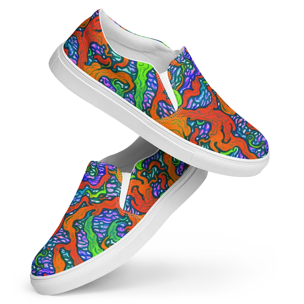 Cyber Tides on Women's Slip-On Canvas Shoes — Front