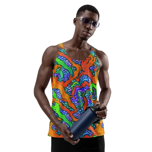 Cyber Tides on a Men's Tank Top
