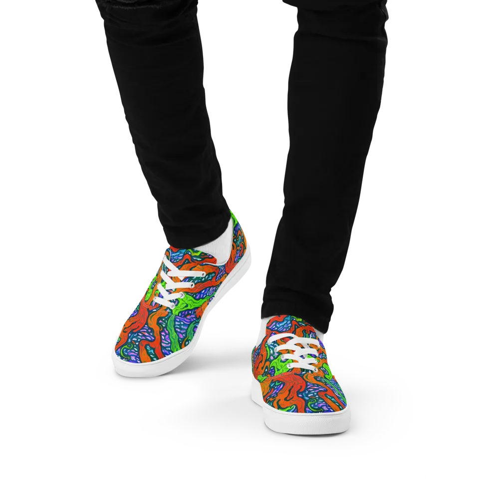 Cyber Tides on Men's Lace-Up Canvas Shoes — Front