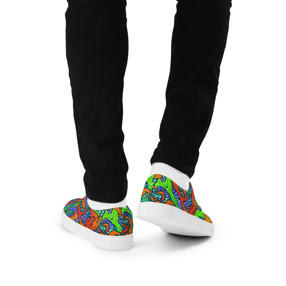 Cyber Tides on Men's Lace-Up Canvas Shoes — Back
