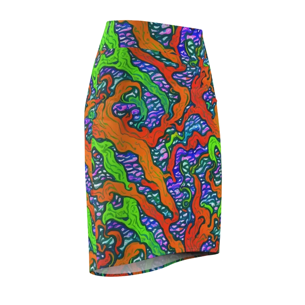 Cyber Tides on Pencil Skirt — Front Side