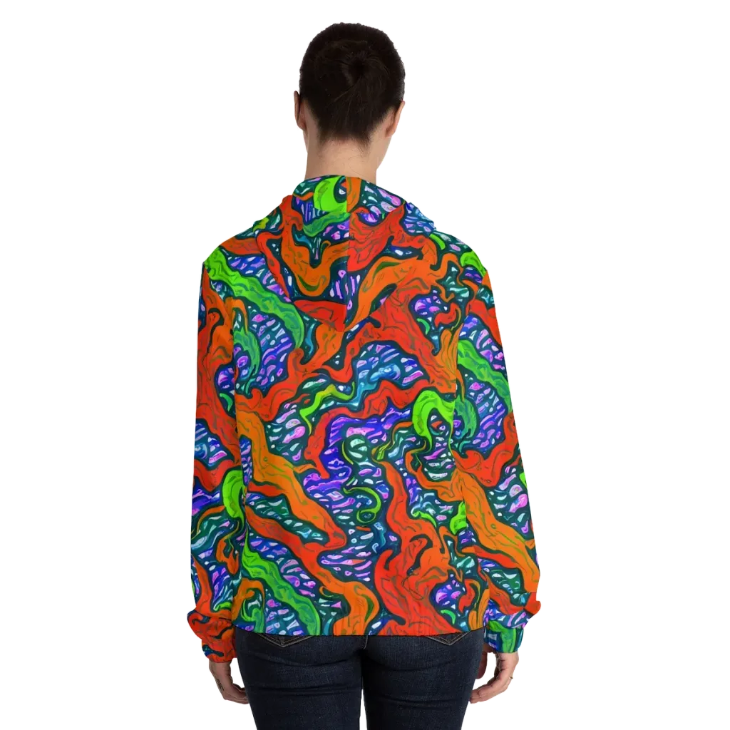 Cyber Tides on Women's Full-Zip Hoodie — Back On Person