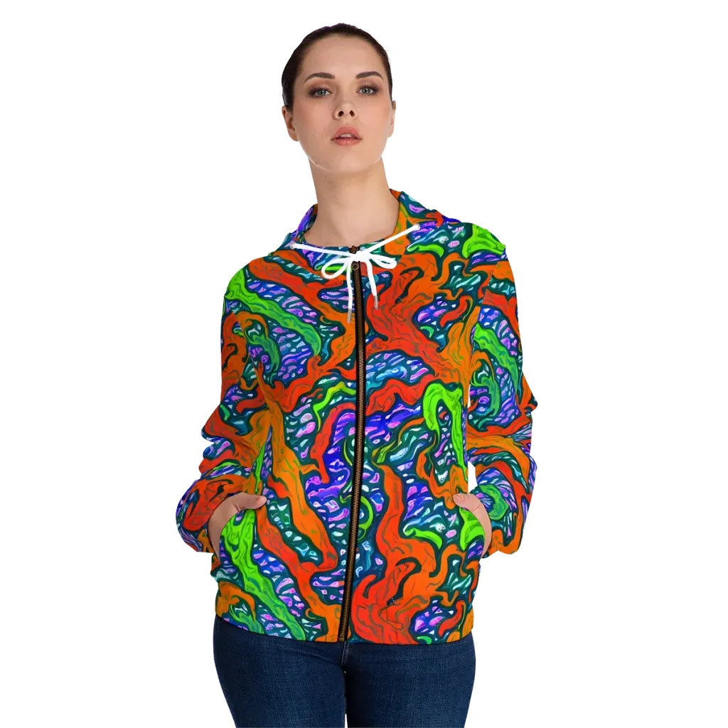 Cyber Tides on Women's Full-Zip Hoodie — Front On Person