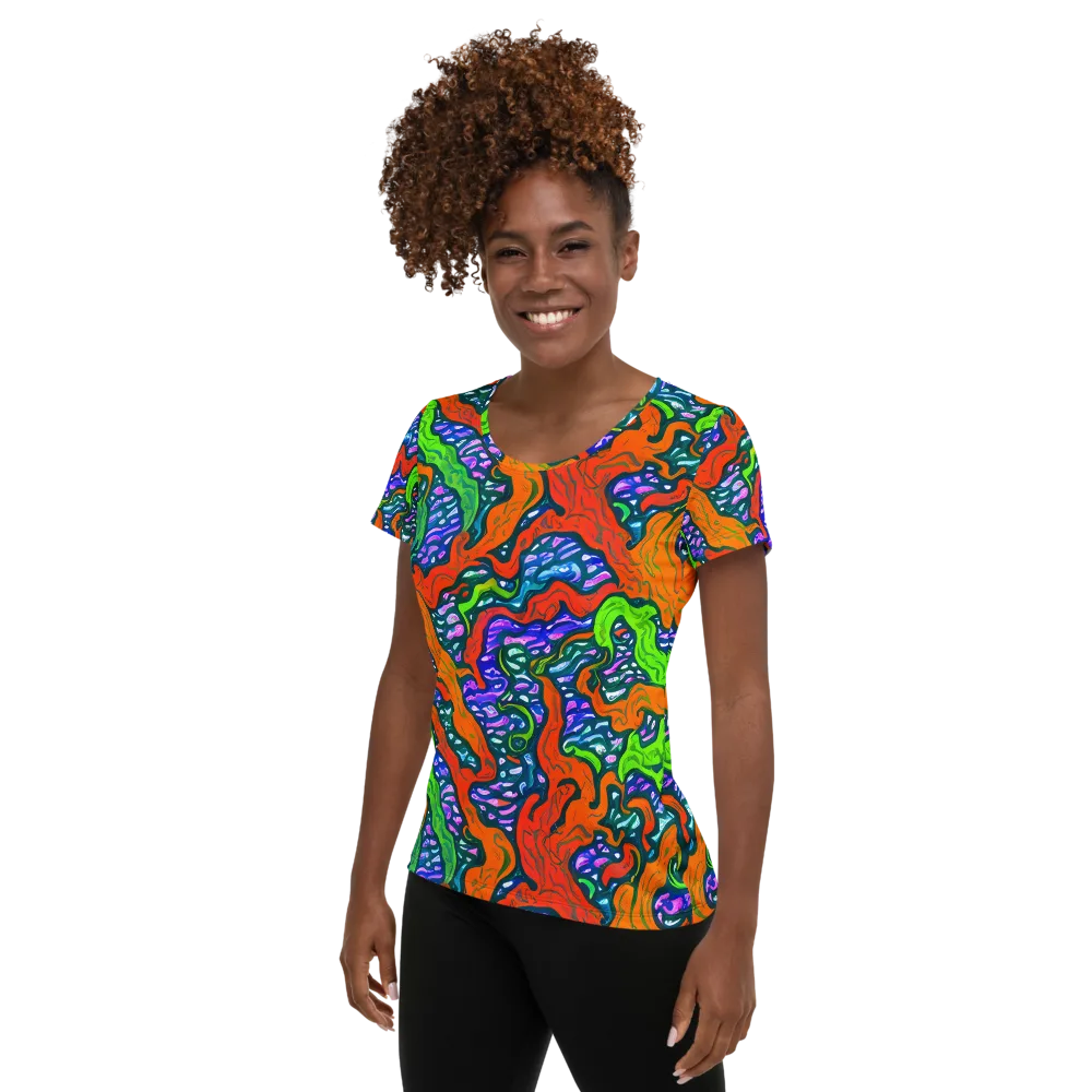 Cyber Tides on Women's Athletic T-Shirt — Left