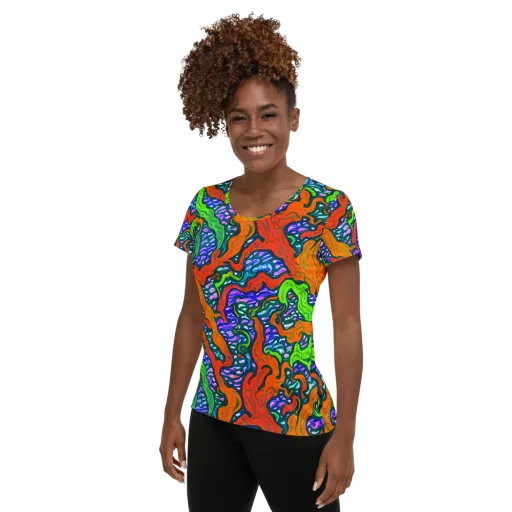 Cyber Tides on a Women's Athletic T-Shirt