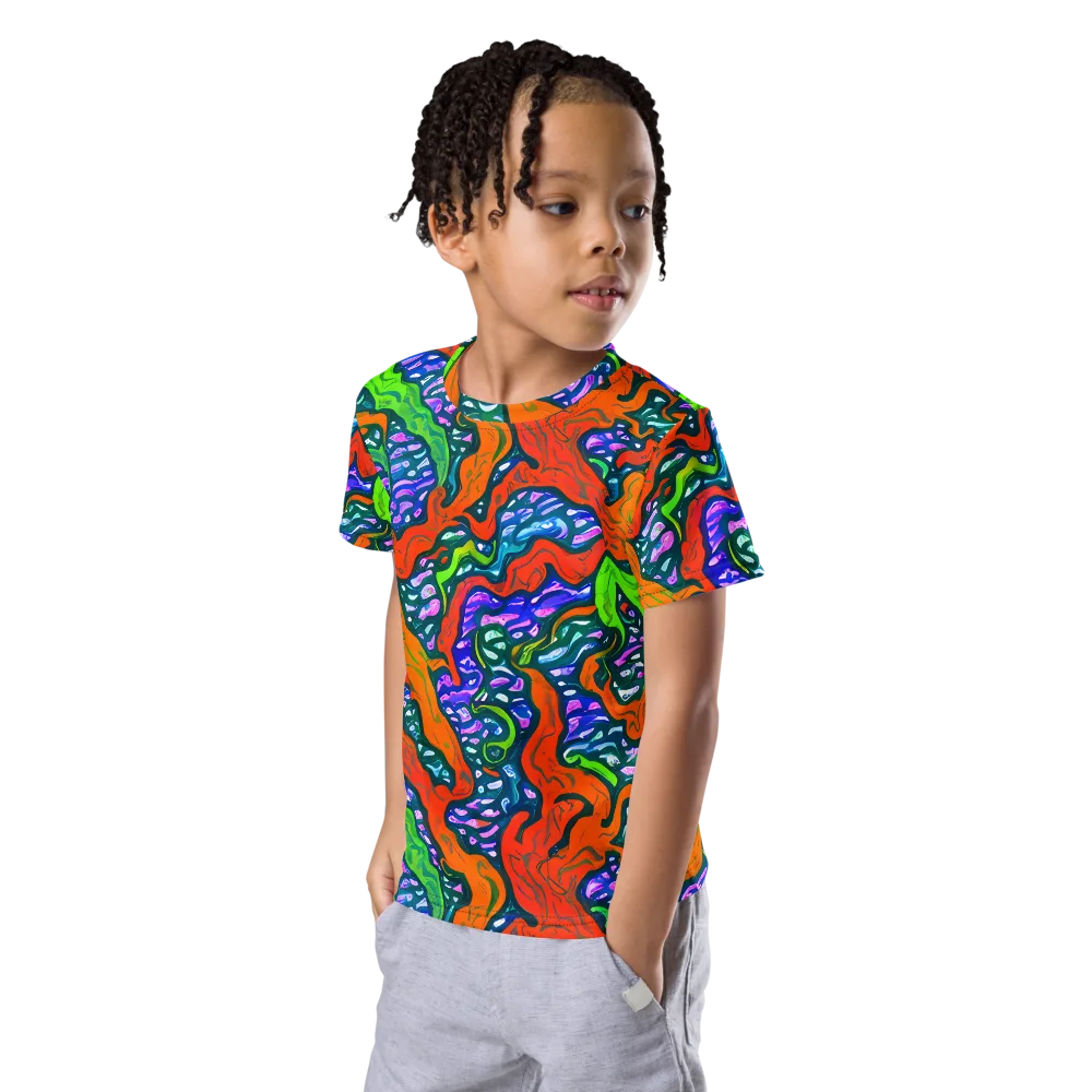 Cyber Tides on Kids Crew Neck T-Shirt — Left Front