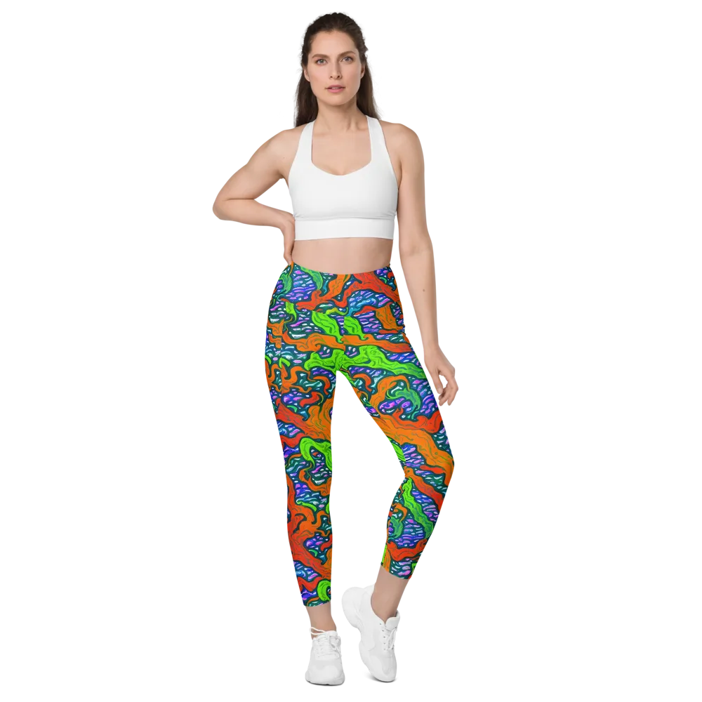 Cyber Tides on Leggings with Pockets — Front