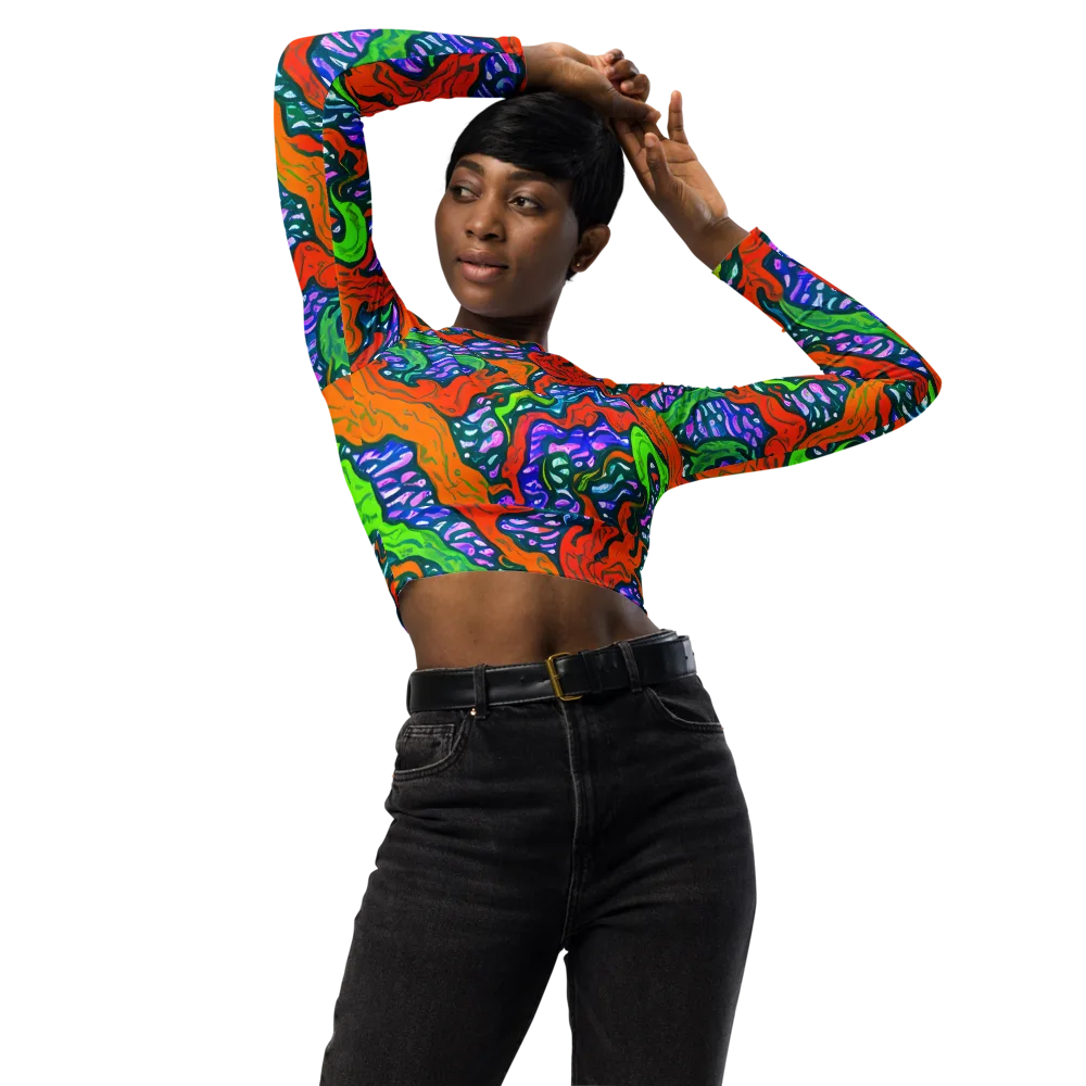 Cyber Tides on Long Sleeve Crop Top — Front