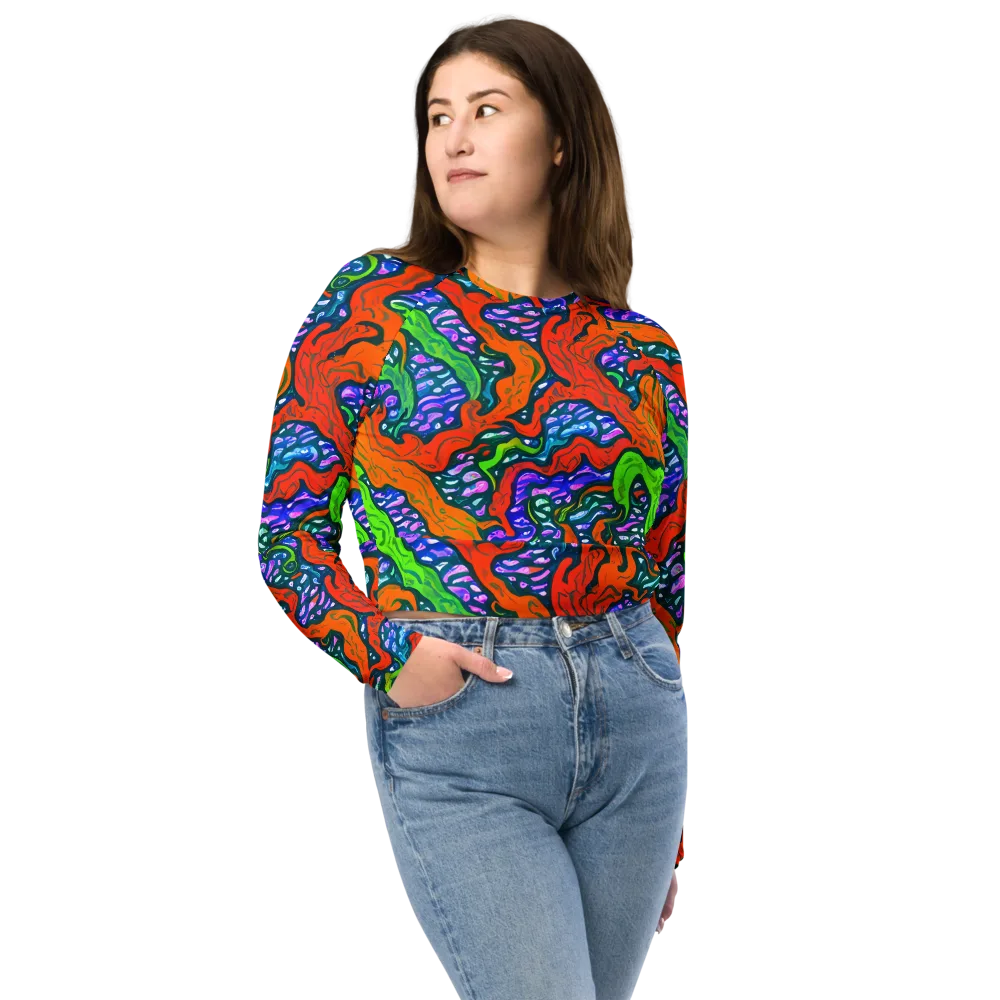 Cyber Tides on Long Sleeve Crop Top — Front