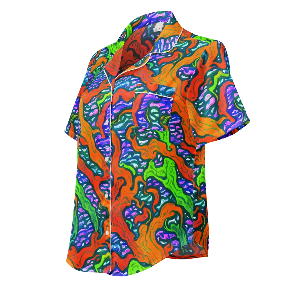Cyber Tides on Women's Short Sleeve Pajama Top — Left Front