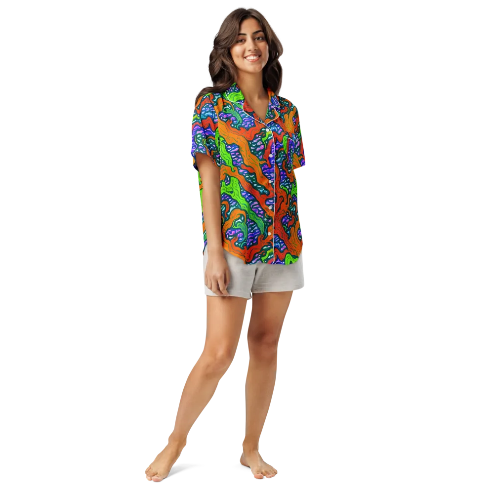 Cyber Tides on Women's Short Sleeve Pajama Top — Front