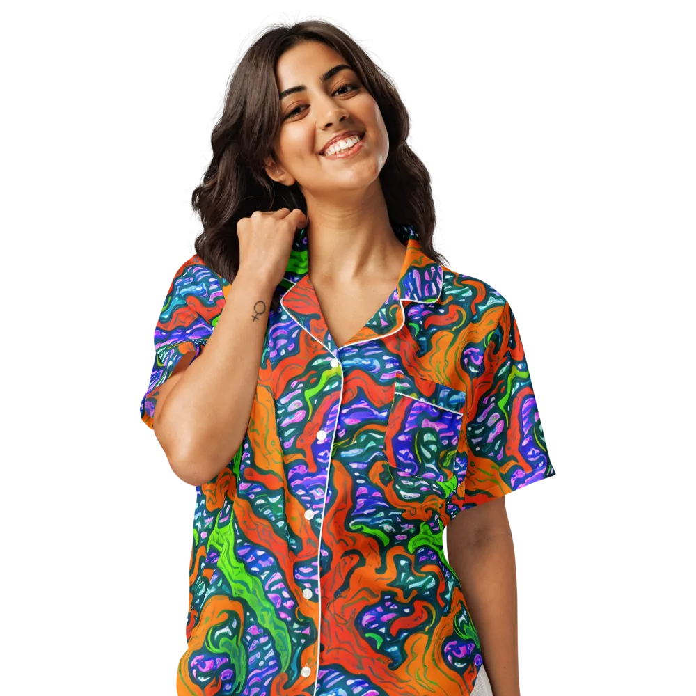 Cyber Tides on Women's Short Sleeve Pajama Top — Front