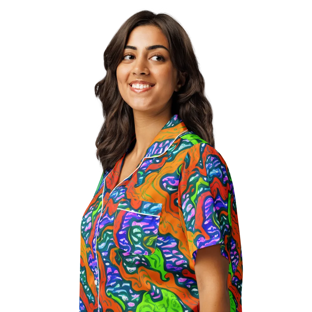 Cyber Tides on Women's Short Sleeve Pajama Top — Left Front
