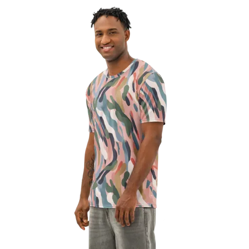 Blush Current on a Men's Cotton Crew Neck T-Shirt