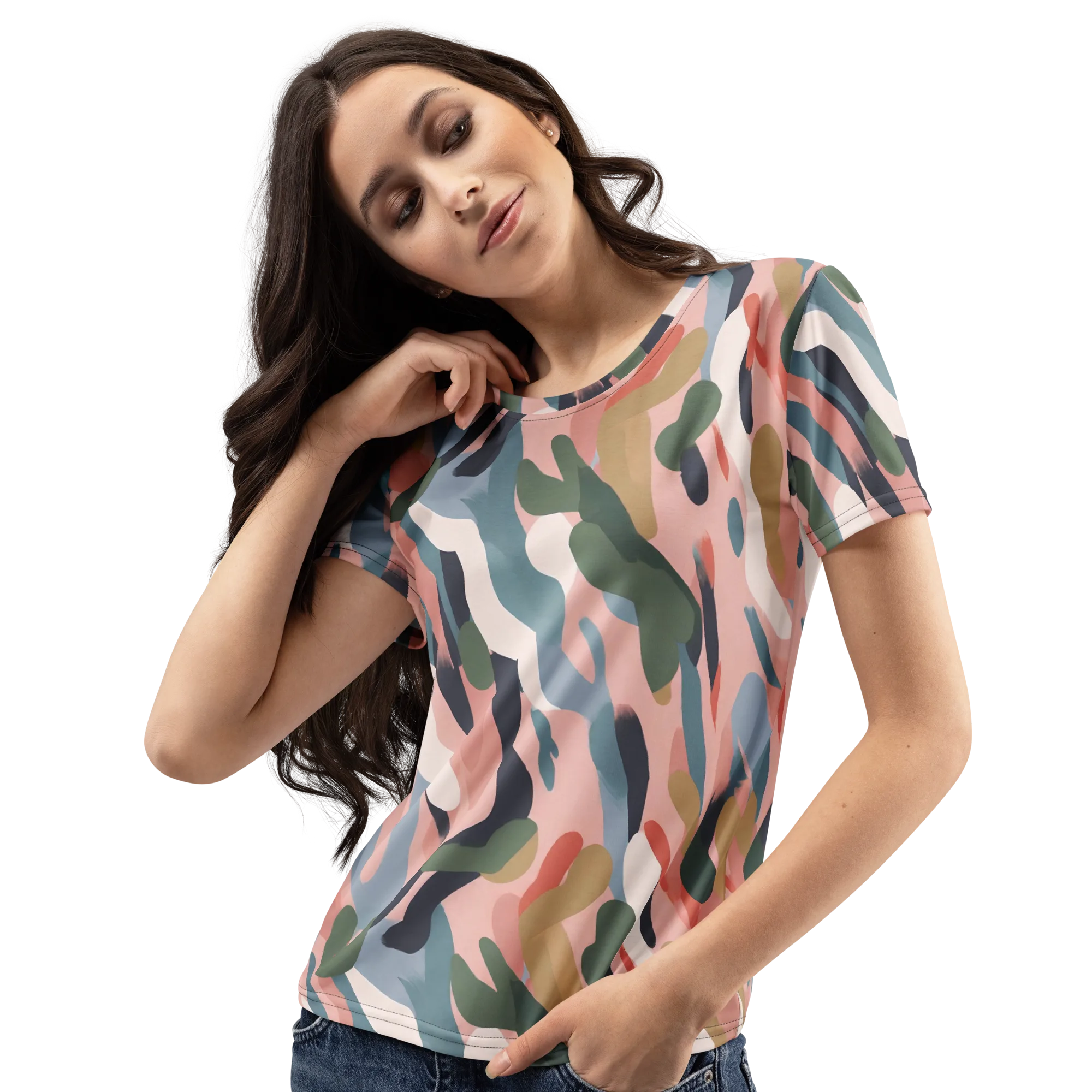 Blush Current on Women's Crew Neck T-Shirt — Left Front
