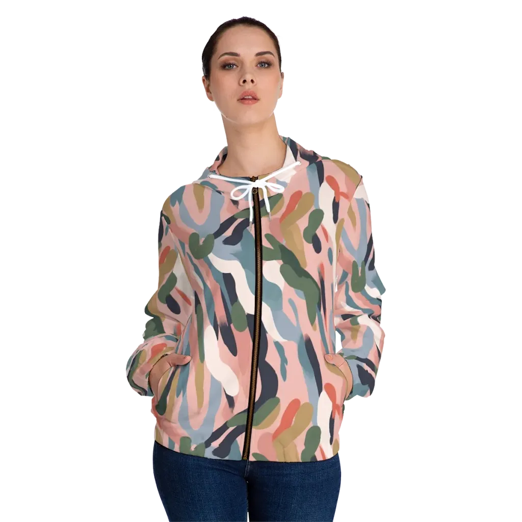 Blush Current on Women's Full-Zip Hoodie — Front On Person