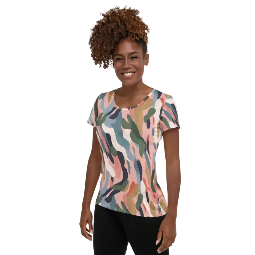 Blush Current on a Women's Athletic T-Shirt