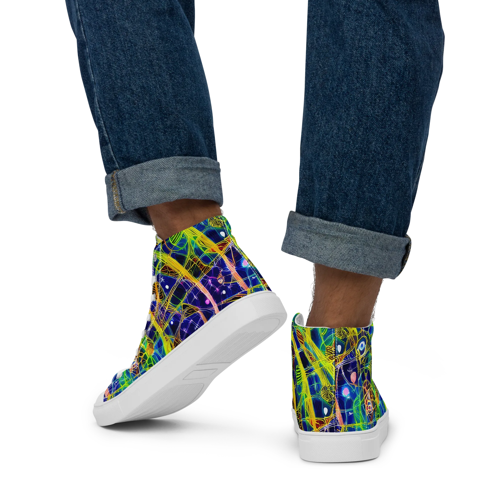 Prismatic Undergrowth on Men's High Top Canvas Shoes — Back