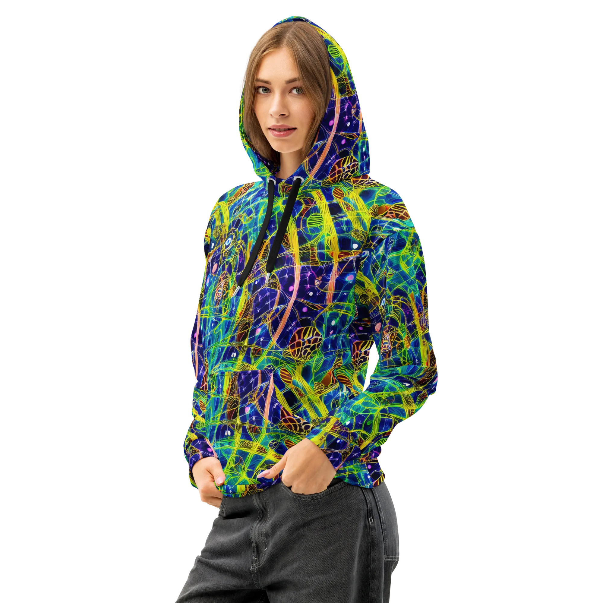 Prismatic Undergrowth on Cotton Hoodie — Left Front