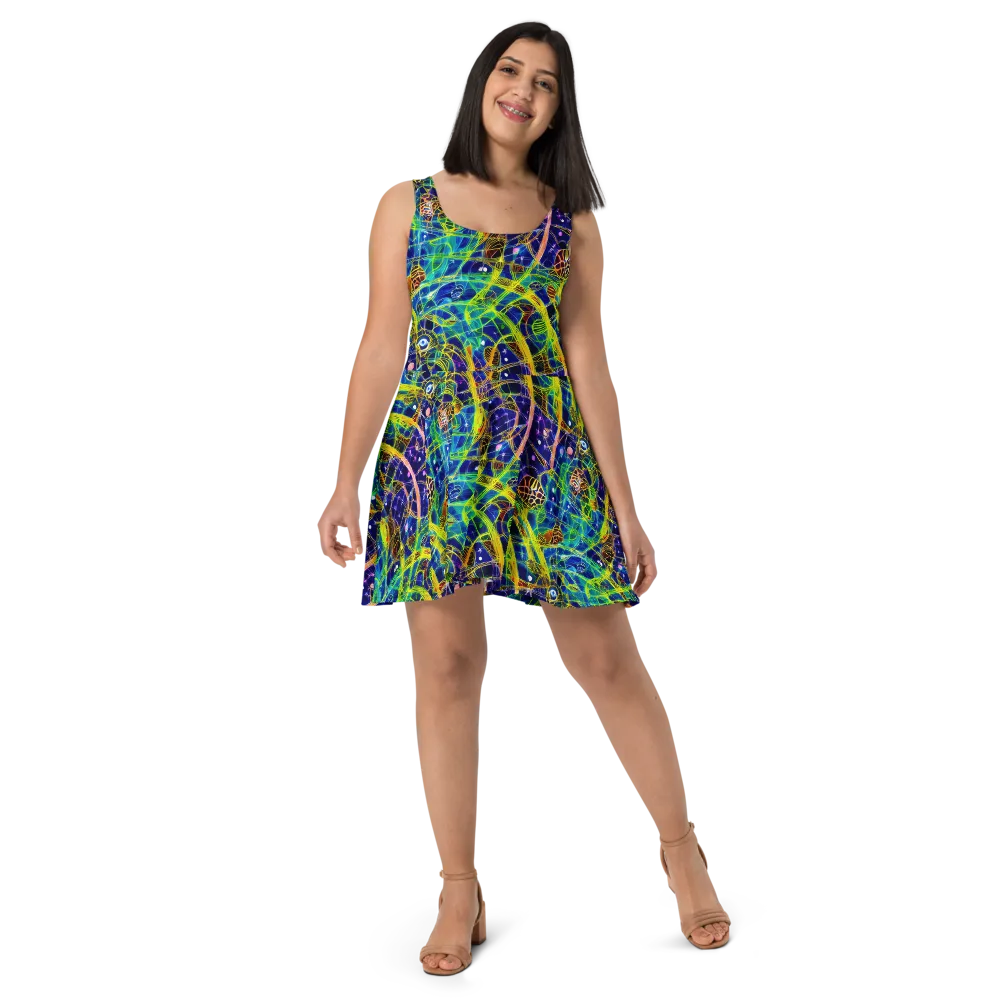 Prismatic Undergrowth on Skater Dress — Front