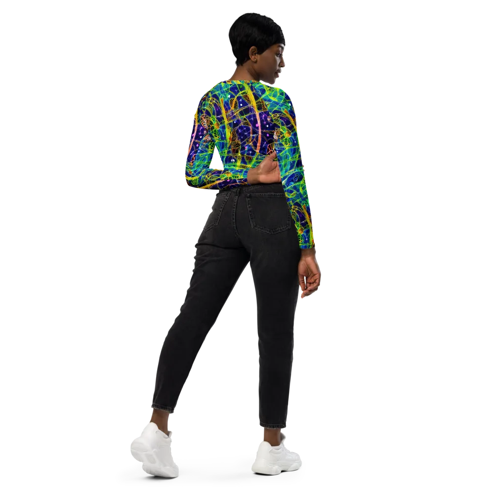 Prismatic Undergrowth on Long Sleeve Crop Top — Right Back