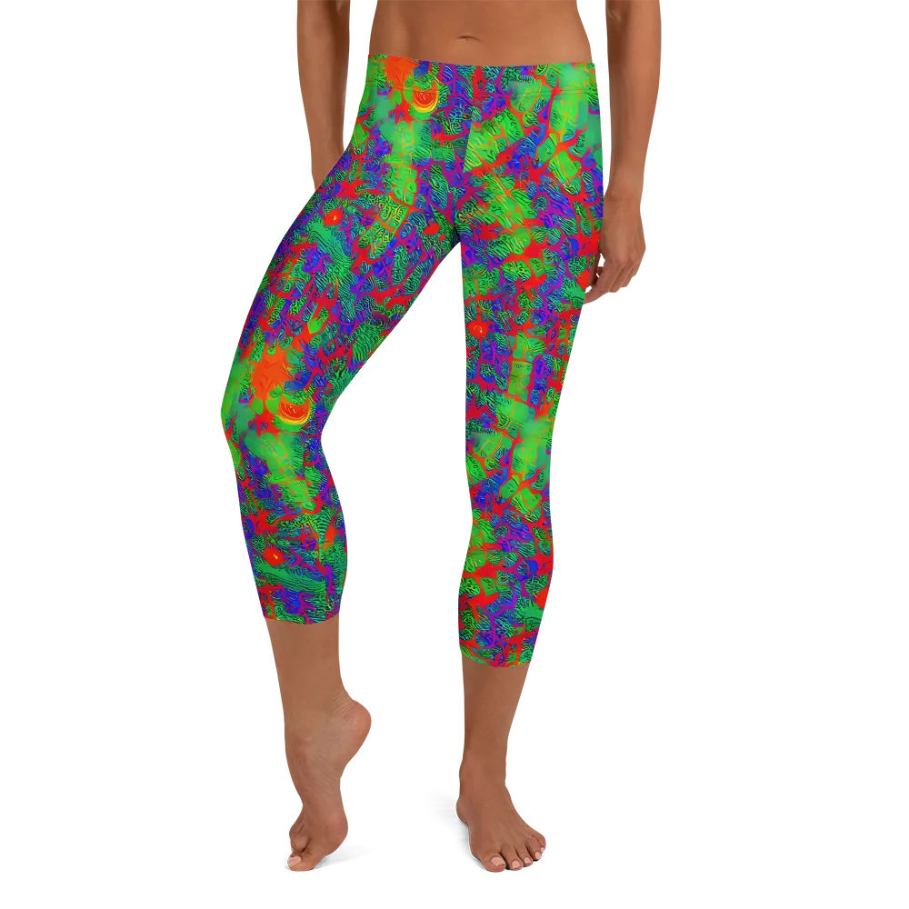 Neon Jungle Static on Capri Leggings — Front