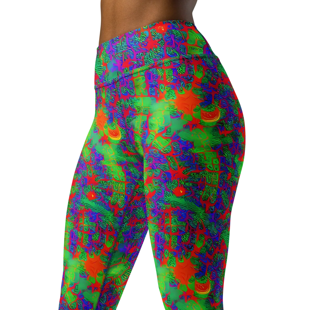 Neon Jungle Static on Yoga Leggings — Left Front