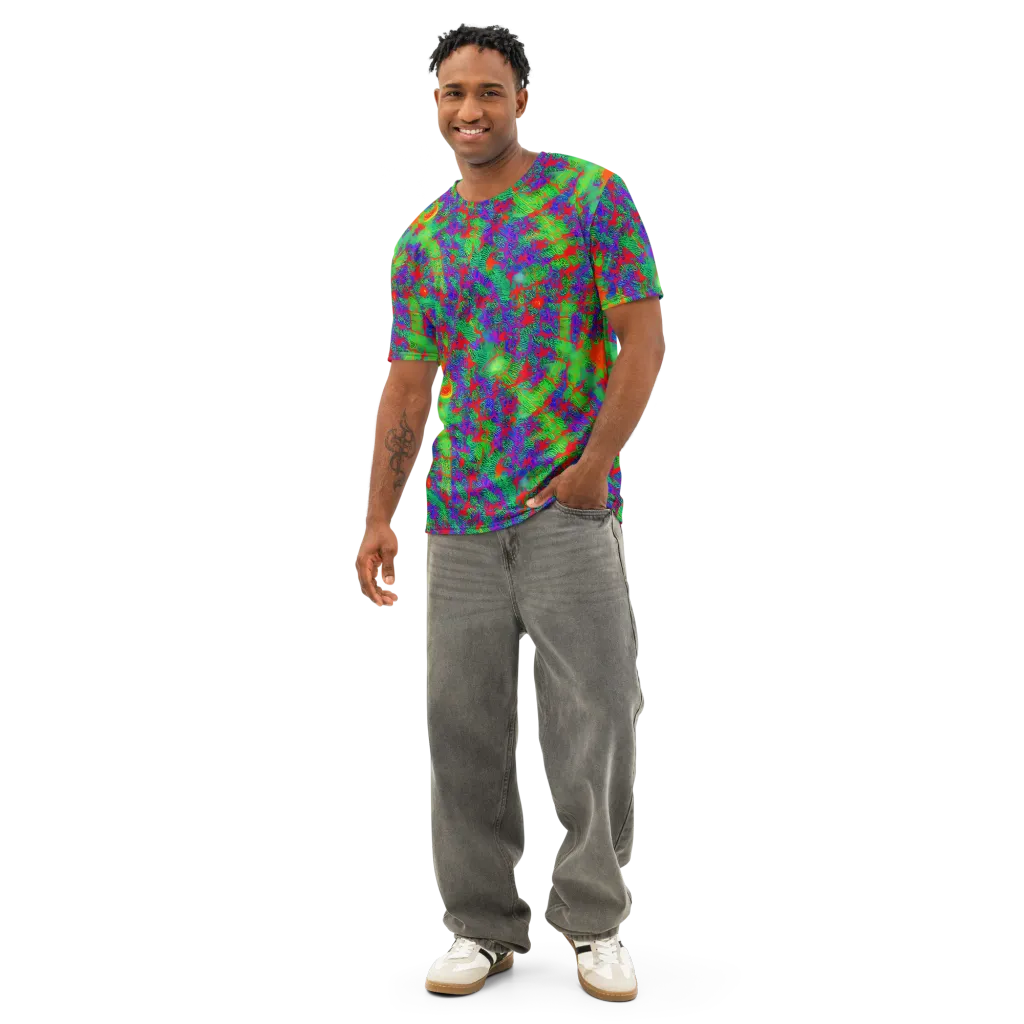 Neon Jungle Static on Men's Cotton Crew Neck T-Shirt — Front