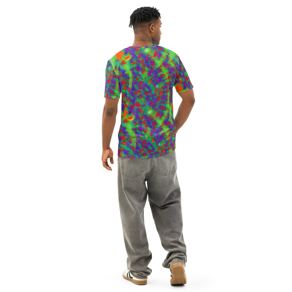 Neon Jungle Static on Men's Cotton Crew Neck T-Shirt — Back