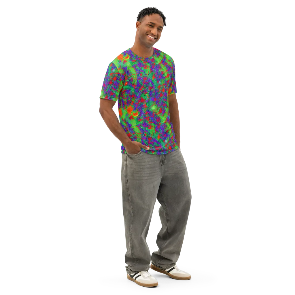 Neon Jungle Static on Men's Cotton Crew Neck T-Shirt — Right Front
