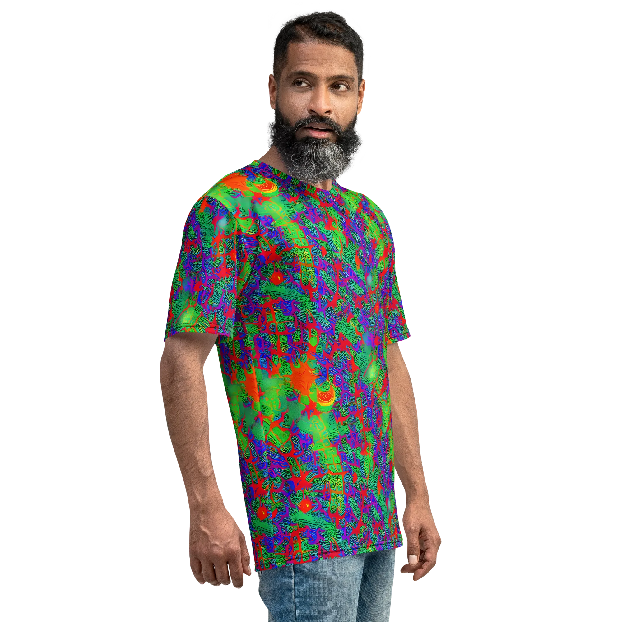 Neon Jungle Static on Men's Crew Neck T-Shirt — Right