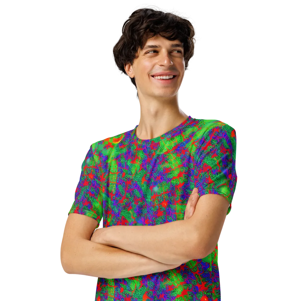 Neon Jungle Static on Men's Crew Neck T-Shirt — Left Front