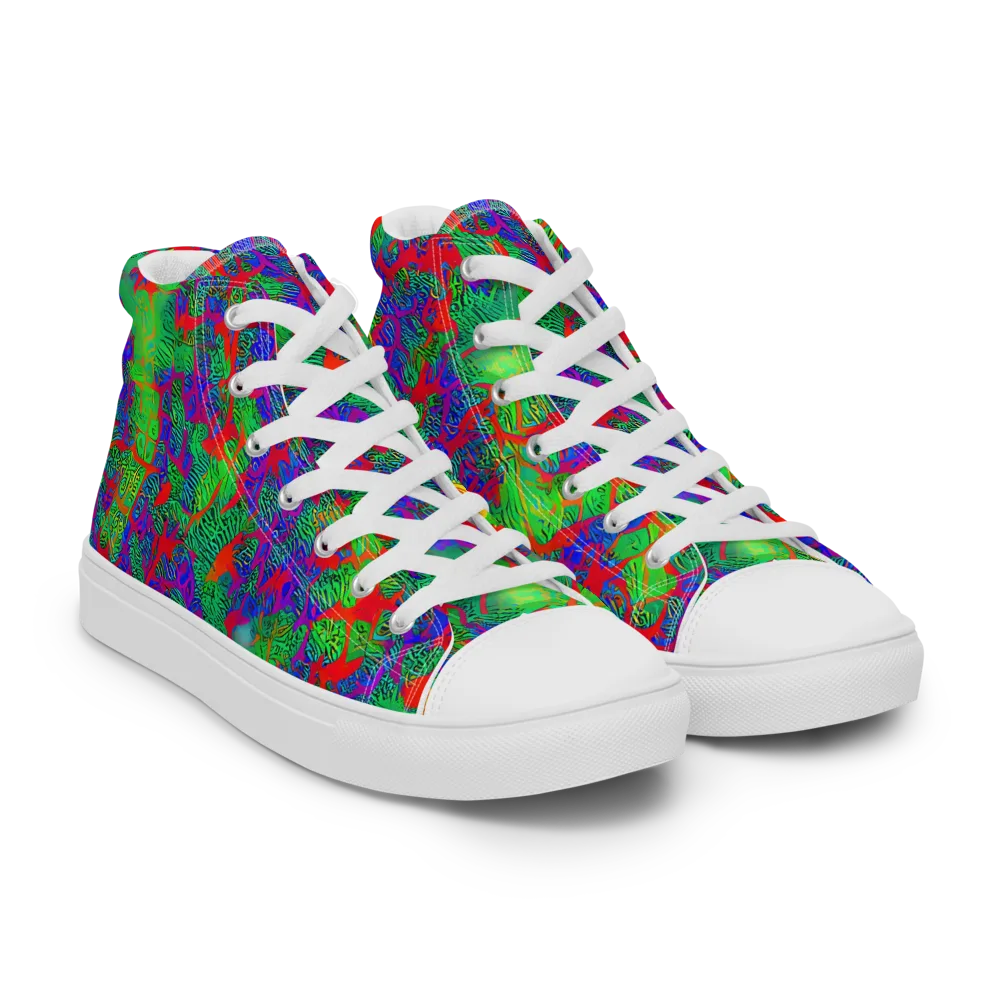 Neon Jungle Static on Men's High Top Canvas Shoes — Right Front