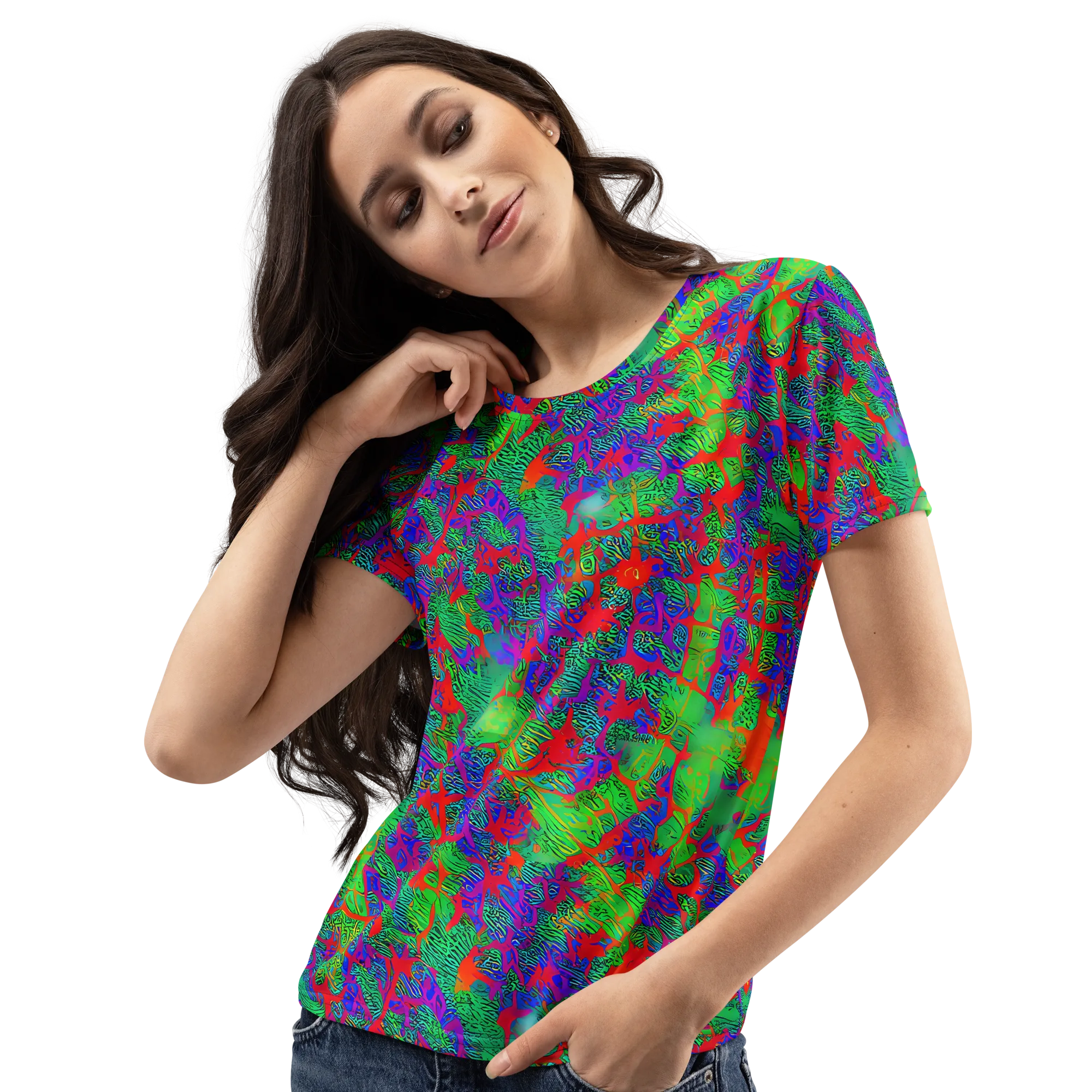 Neon Jungle Static on Women's Crew Neck T-Shirt — Left Front