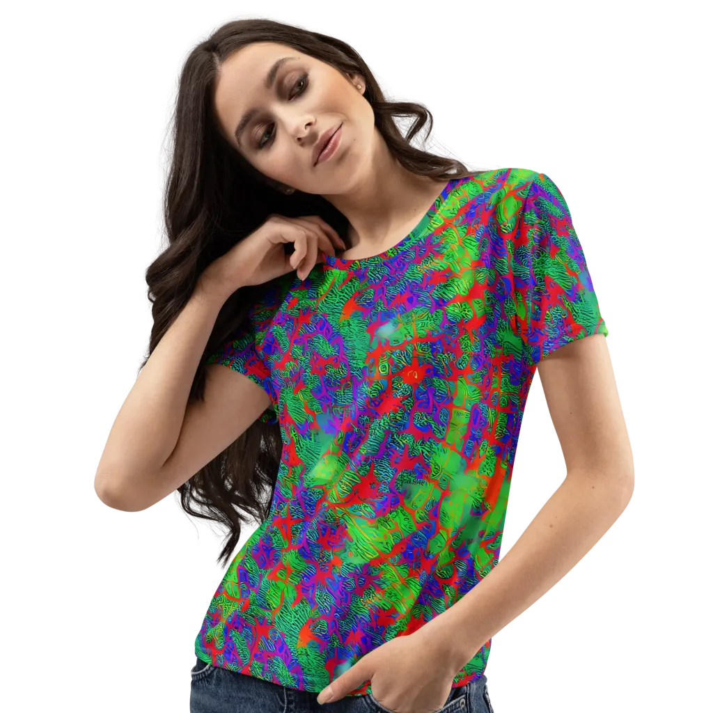 Neon Jungle Static on Women's Crew Neck T-Shirt — Left Front