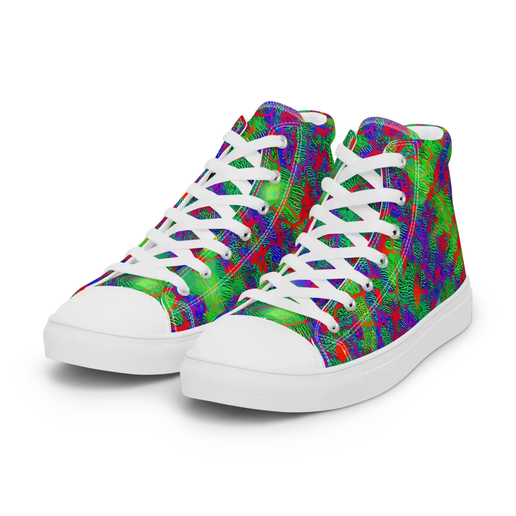 Neon Jungle Static on Women's High Top Canvas Shoes — Left Front