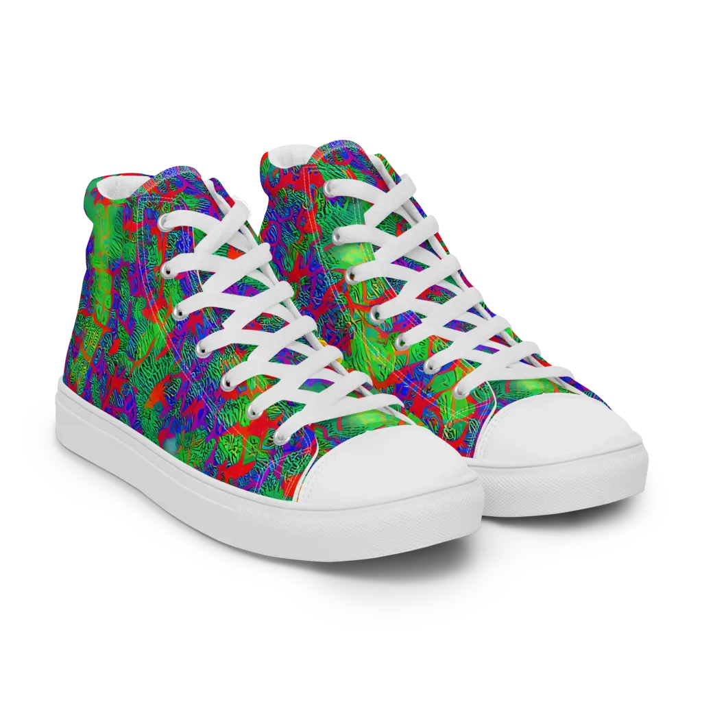 Neon Jungle Static on Women's High Top Canvas Shoes — Right Front