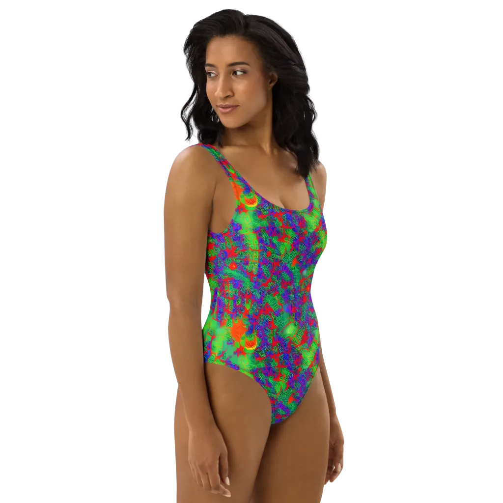 Neon Jungle Static on One-Piece Swimsuit — Right