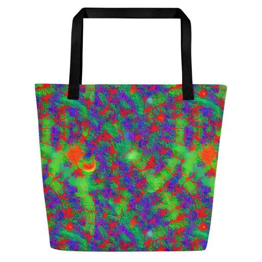 Neon Jungle Static on a Large Tote Bag W/ Pocket