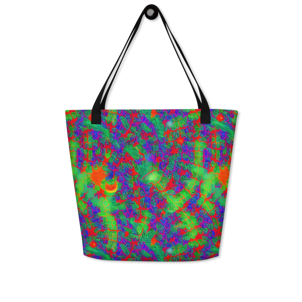 Neon Jungle Static on Large Tote Bag W/ Pocket — Front