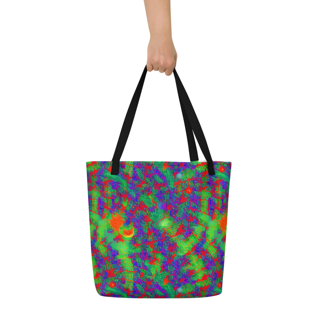 Neon Jungle Static on Large Tote Bag W/ Pocket — Front