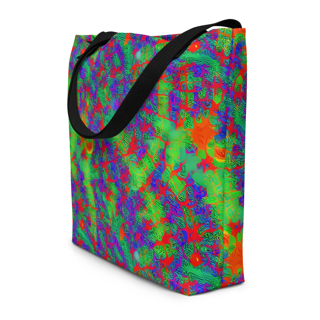 Neon Jungle Static on Large Tote Bag W/ Pocket — Front