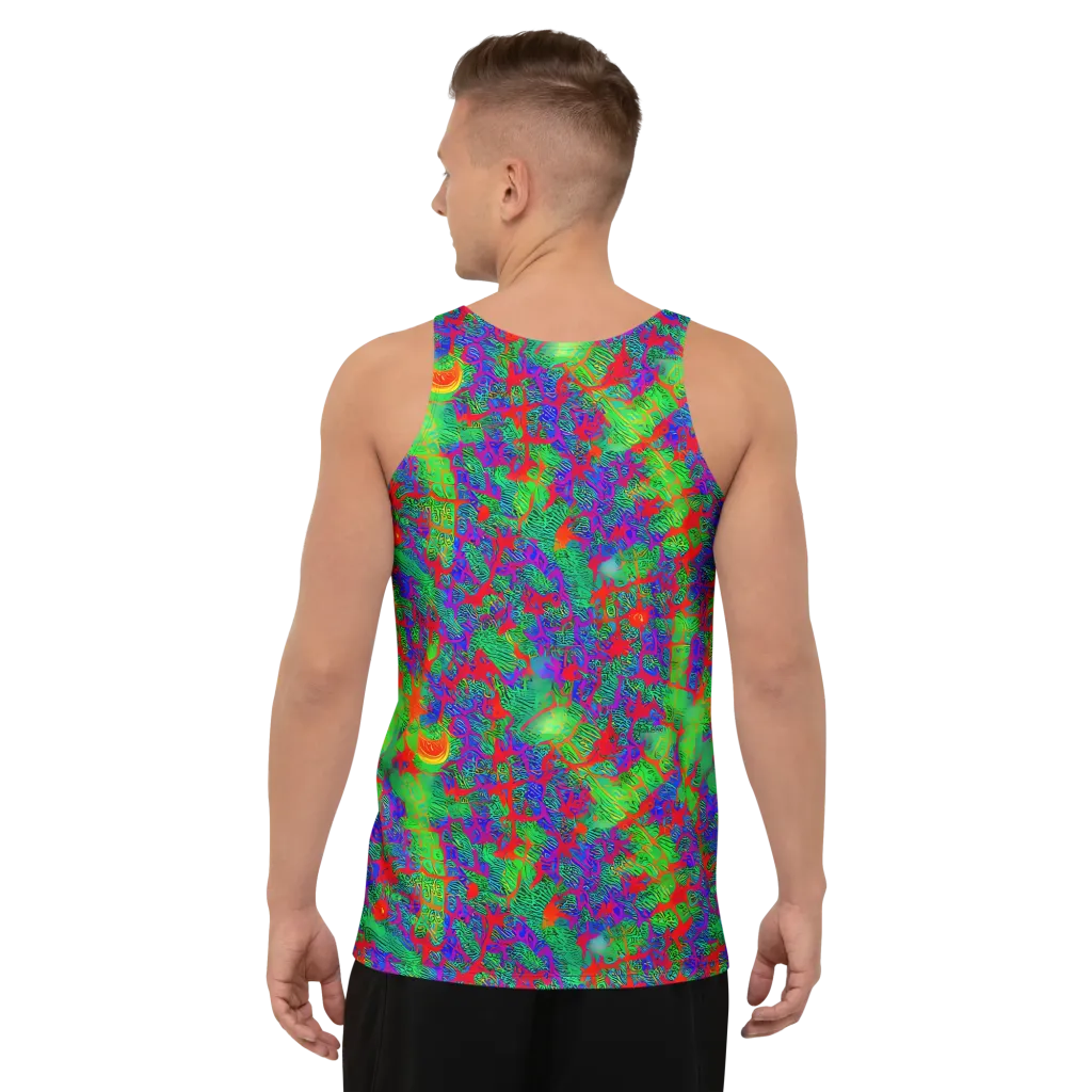 Neon Jungle Static on Men's Tank Top — Back