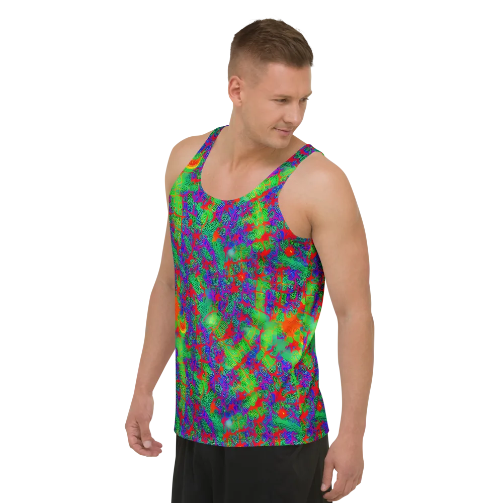 Neon Jungle Static on Men's Tank Top — Left Front