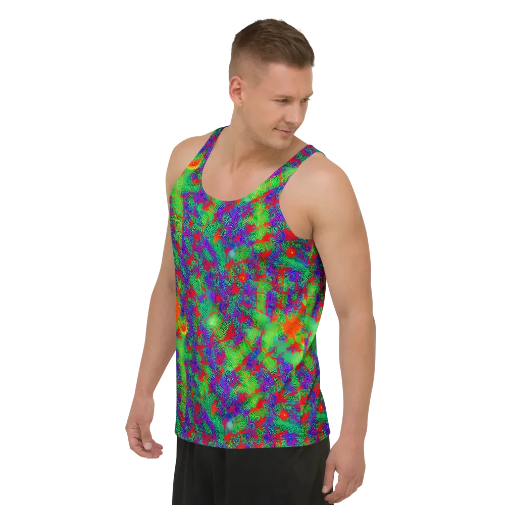 Neon Jungle Static on Men's Tank Top — Left Front