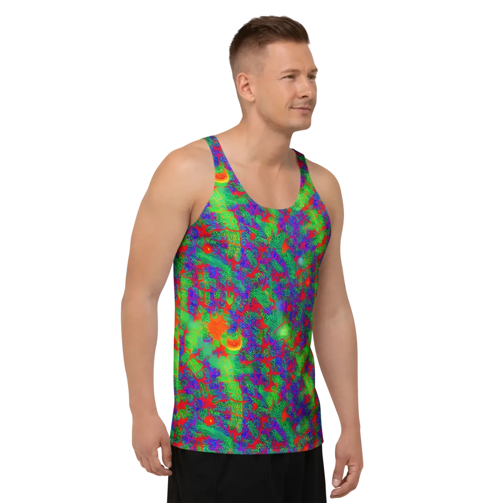 Neon Jungle Static on Men's Tank Top — Right Front
