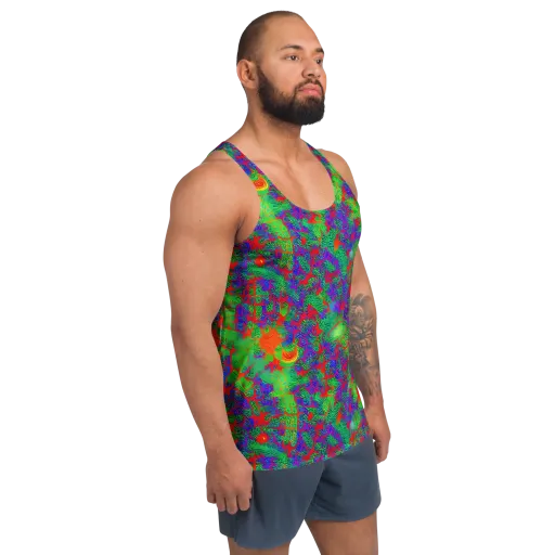Neon Jungle Static on a Men's Tank Top