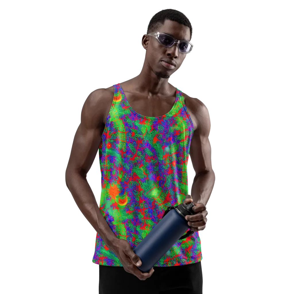Neon Jungle Static on Men's Tank Top — Front